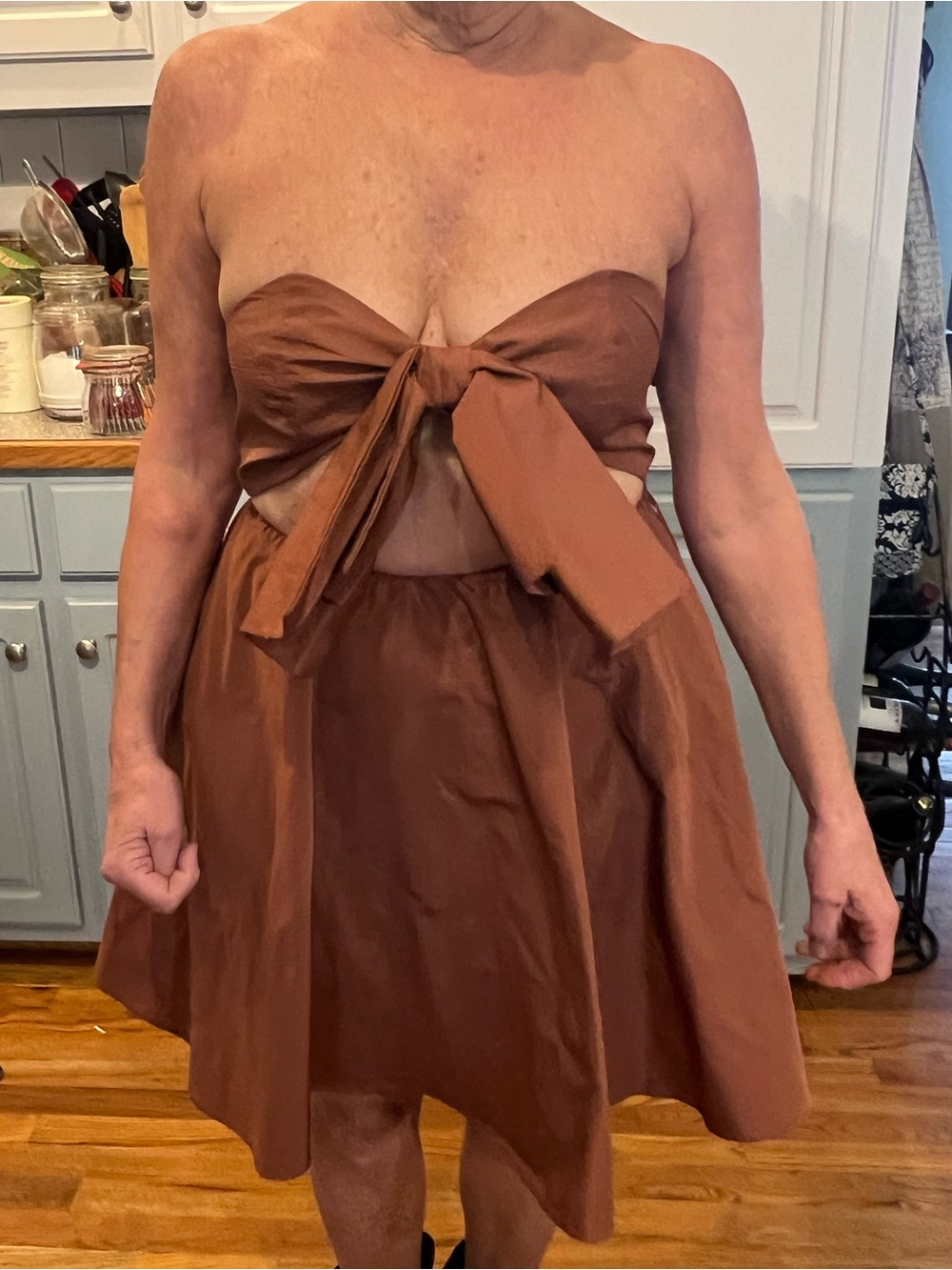Zara Strapless Tie-Front Brown Mini Dress size M